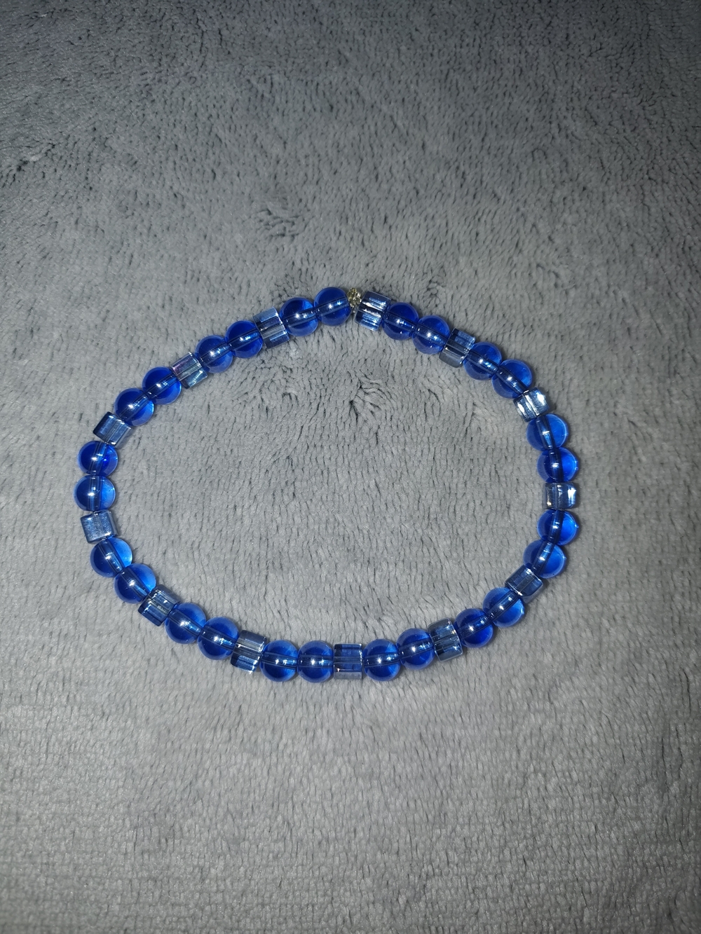 Blue Glass Bead Stretch Bracelet - Handmade Jewelry
